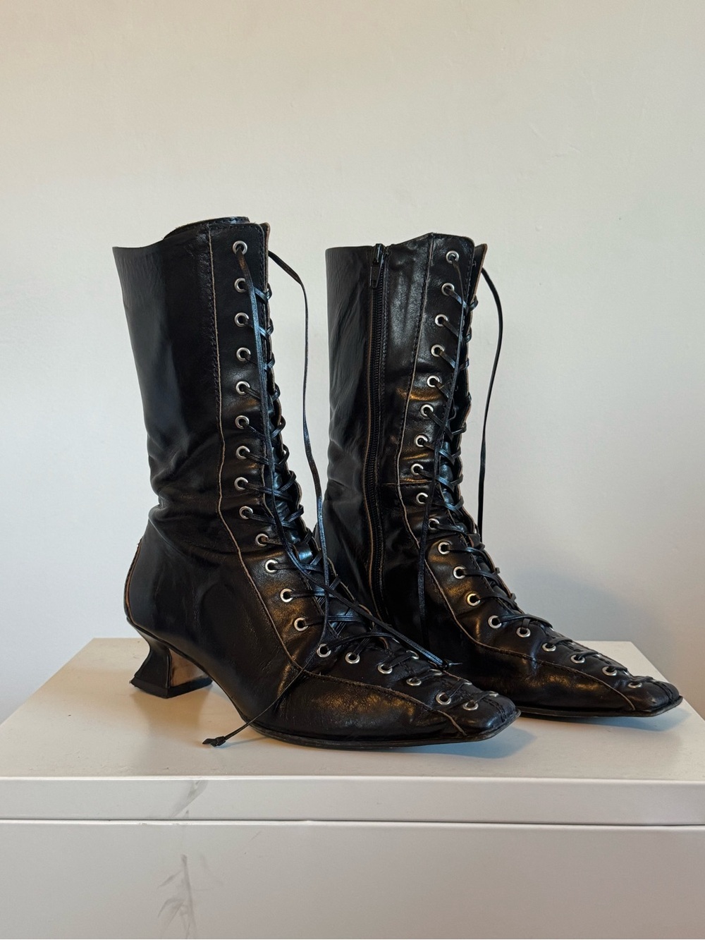 Miista Emile Black Leather Grommet Lace-Up Women's Boots 38 - Picture 5 of 11
